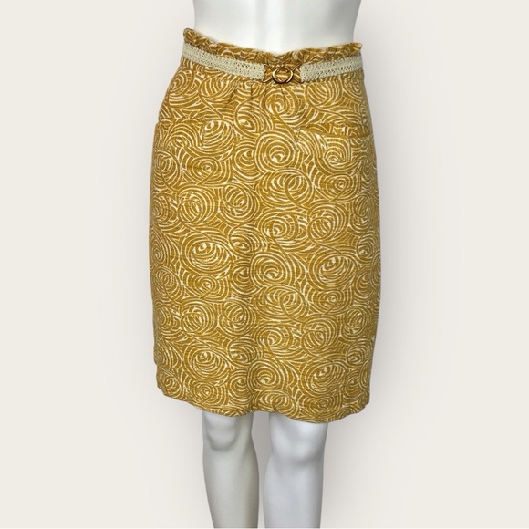 Anthropologie Elevenses Boho Pencil Skirt Gold & Cream Patterned - Picture 1 of 8